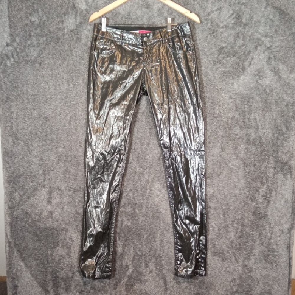 Alice + Olivia Shimmering Silver Skinny Pants Party Club Womens Sz 4 - Picture 1 of 12